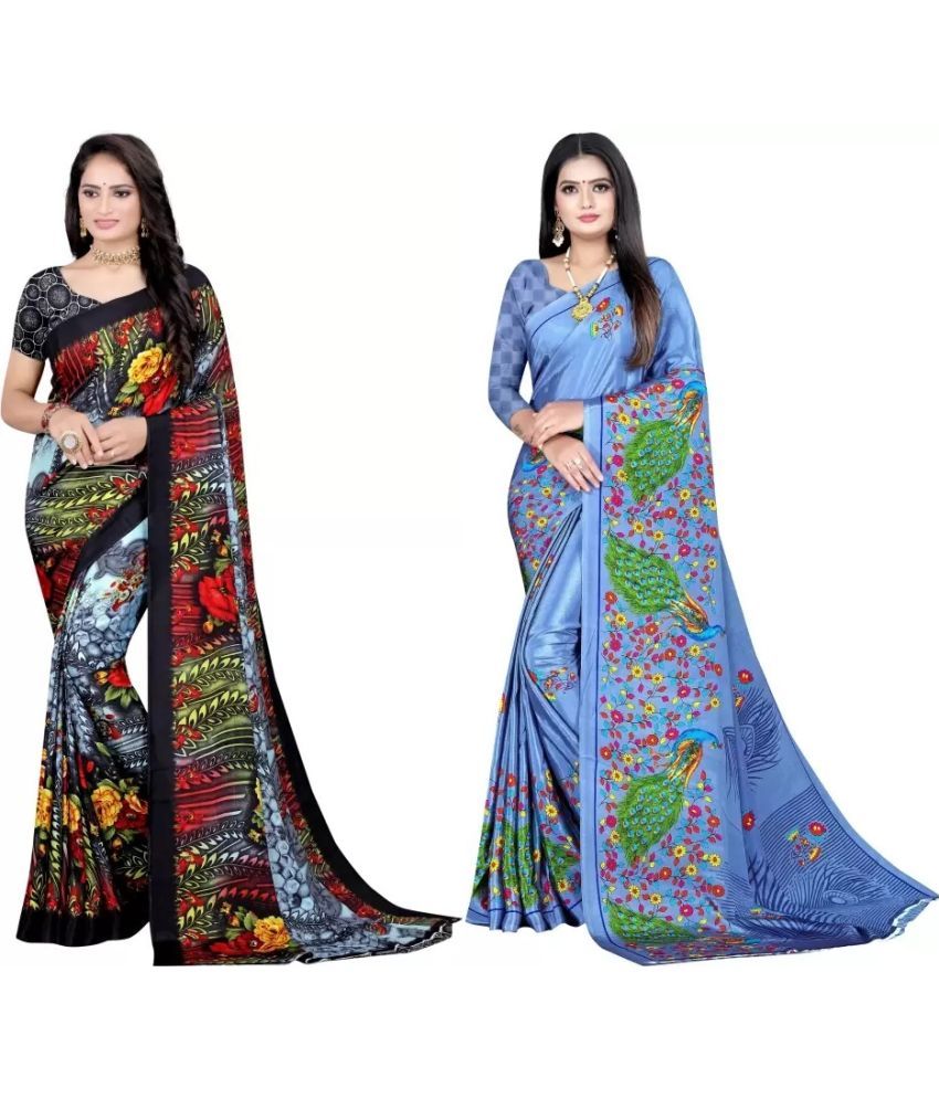     			LEELAVATI - Multicolor Crepe Saree With Blouse Piece ( Pack of 2 )