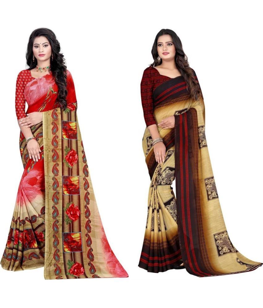     			LEELAVATI - Multicolor Georgette Saree With Blouse Piece ( Pack of 2 )