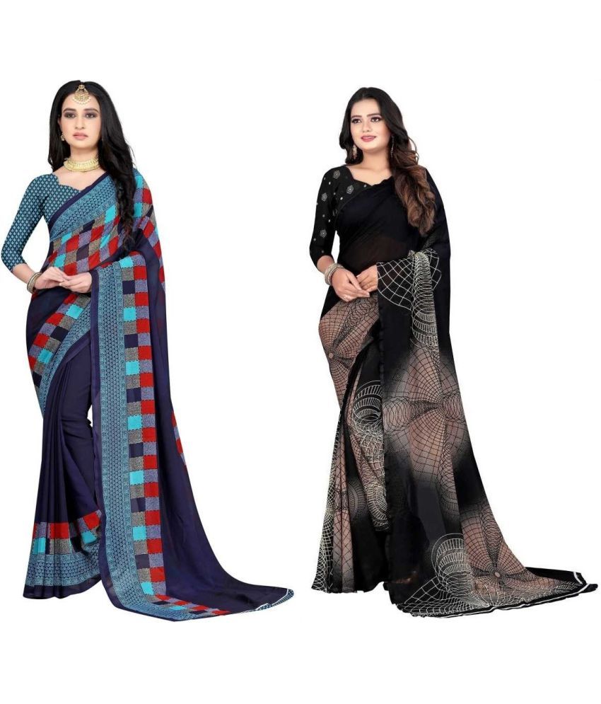     			LEELAVATI - Multicolor Georgette Saree With Blouse Piece ( Pack of 2 )