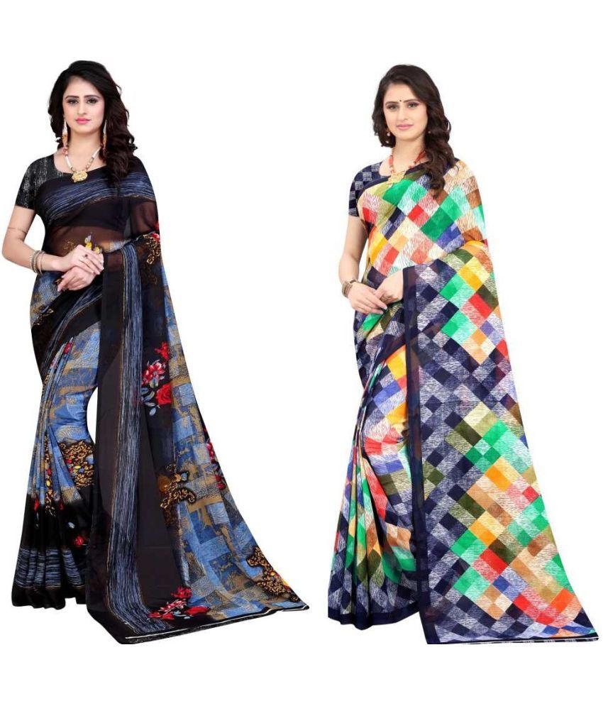     			LEELAVATI - Multicolor Georgette Saree With Blouse Piece ( Pack of 2 )