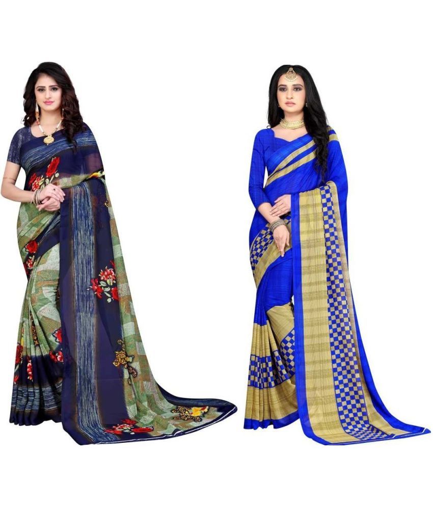     			LEELAVATI - Multicolor Georgette Saree With Blouse Piece ( Pack of 2 )