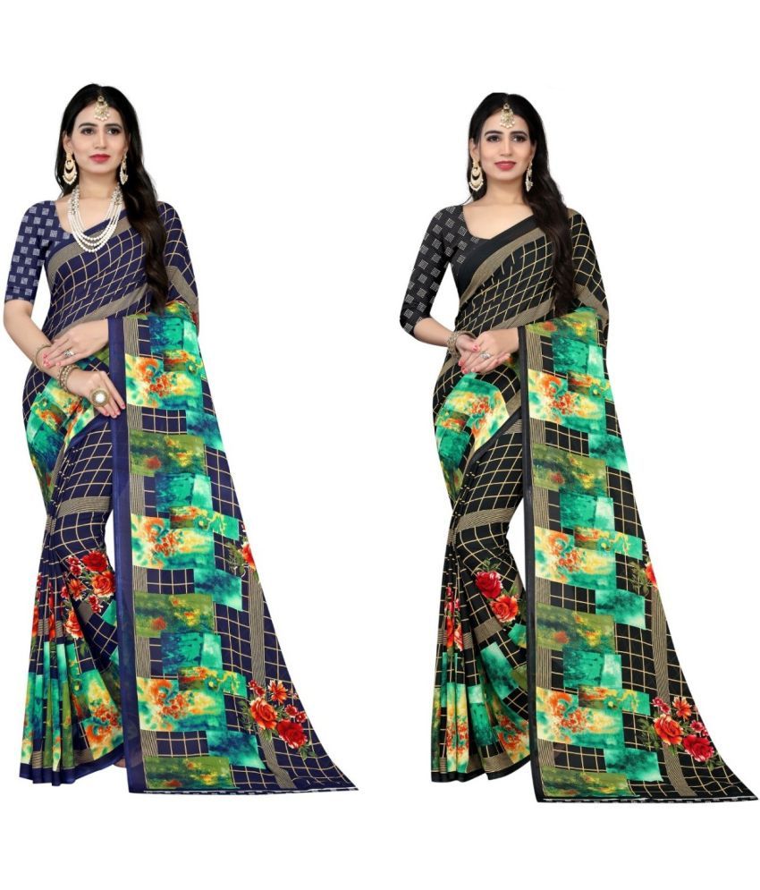     			LEELAVATI - Multicolor Georgette Saree With Blouse Piece ( Pack of 2 )