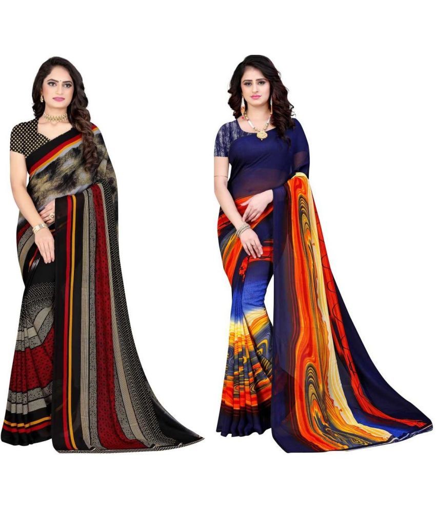     			LEELAVATI - Multicolor Georgette Saree With Blouse Piece ( Pack of 2 )