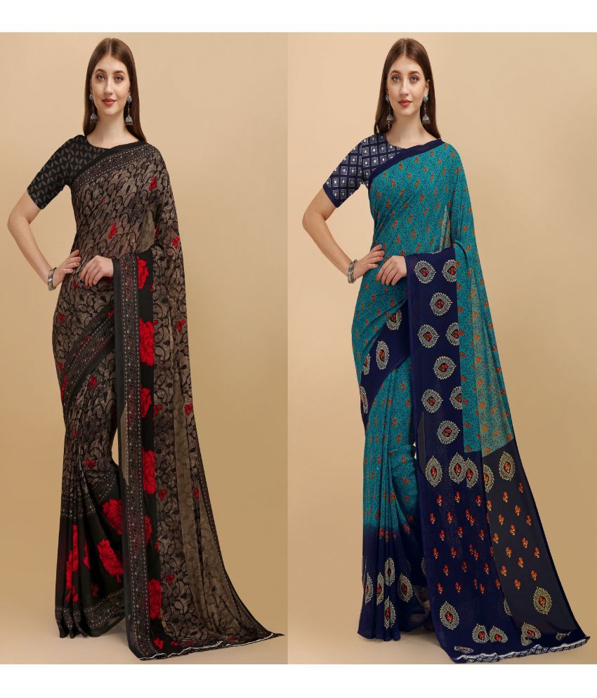     			LEELAVATI - Multicolor Georgette Saree With Blouse Piece ( Pack of 2 )