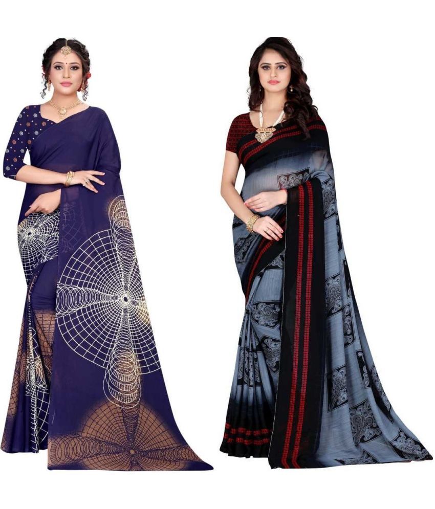     			LEELAVATI - Multicolor Georgette Saree With Blouse Piece ( Pack of 2 )