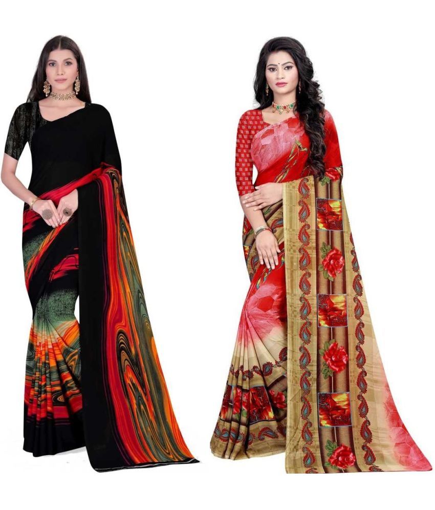     			LEELAVATI - Multicolor Georgette Saree With Blouse Piece ( Pack of 2 )