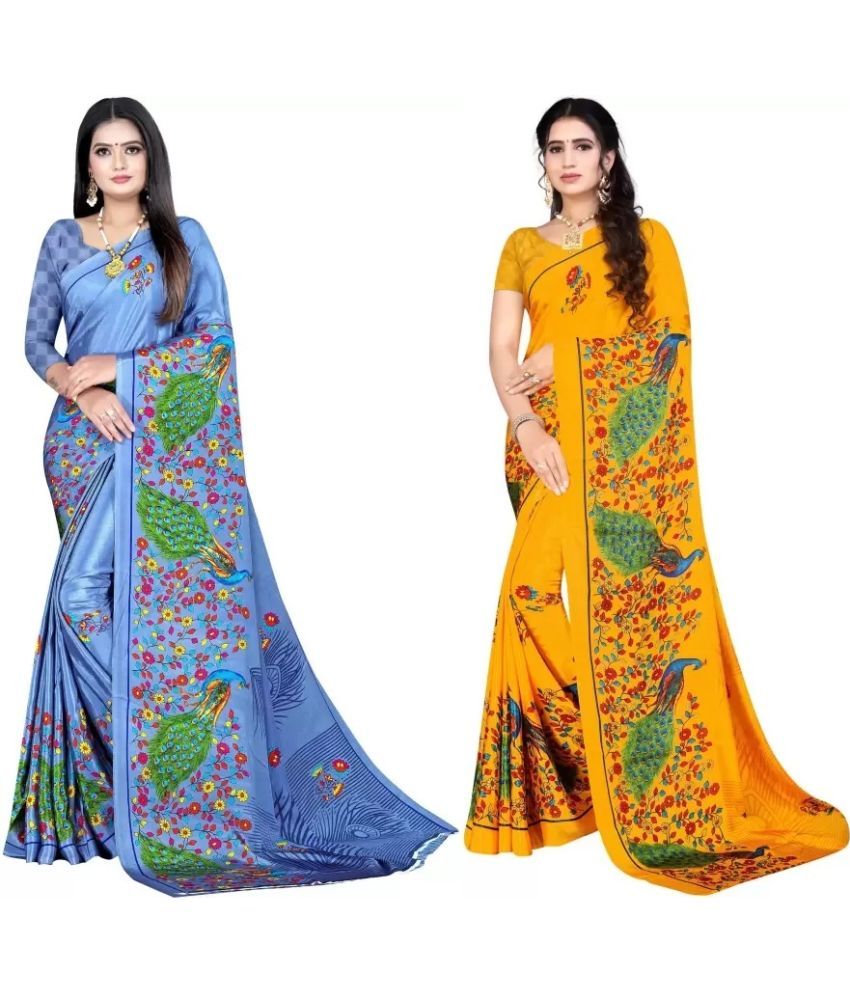     			LEELAVATI - Multicolour Crepe Saree With Blouse Piece ( Pack of 2 )