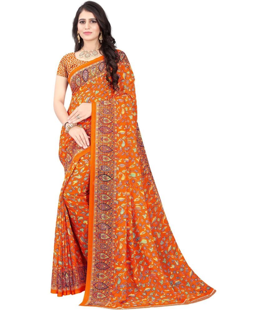     			LEELAVATI - Orange Georgette Saree With Blouse Piece ( Pack of 1 )