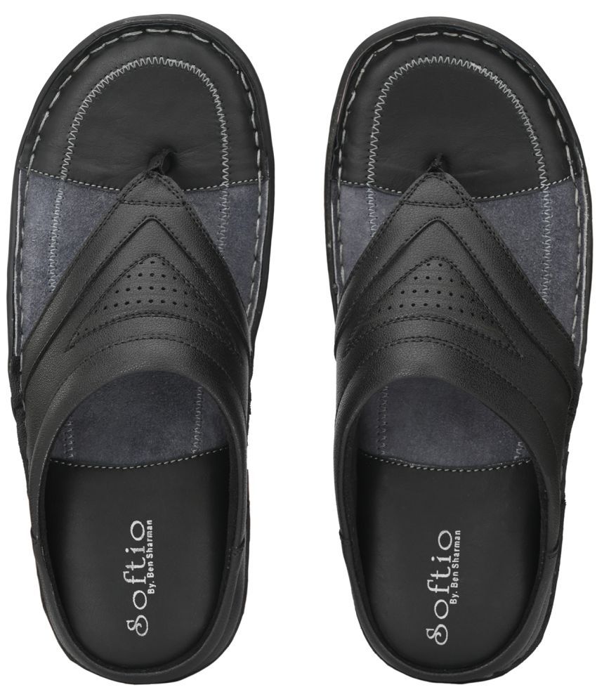     			softio - Black Men's Leather Slipper