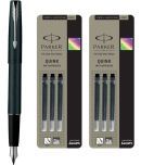 Parker Frontier Matte Black Ct Fountain Pen With 6 Black Quink Ink Cartridge (Pack Of 3, Black)