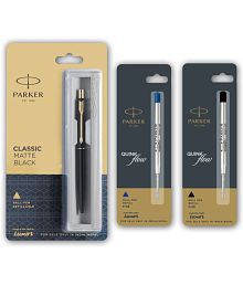 Parker Classic Matt Black Ball Pen With Blue 2 And Black 1 Flow Refill Ball Pen (Blue, Black)