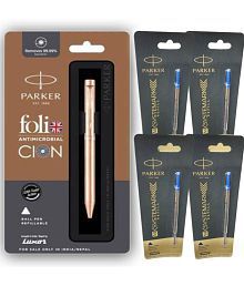 Parker Folio Antimicrobial Cion (1Pen With 4 Refills) Ball Pen (Pack Of 5, Gold)
