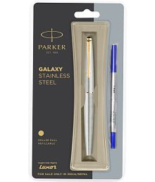 Parker Galaxy Stainless Steel Gold Trim Roller Ball Pen (Blue)