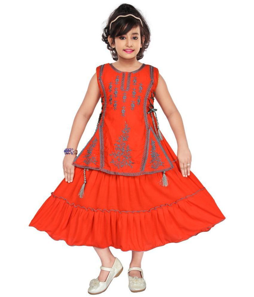     			M.MONGELADRESSES - Red Cotton Blend Girls Fit And Flare Dress ( Pack of 1 )