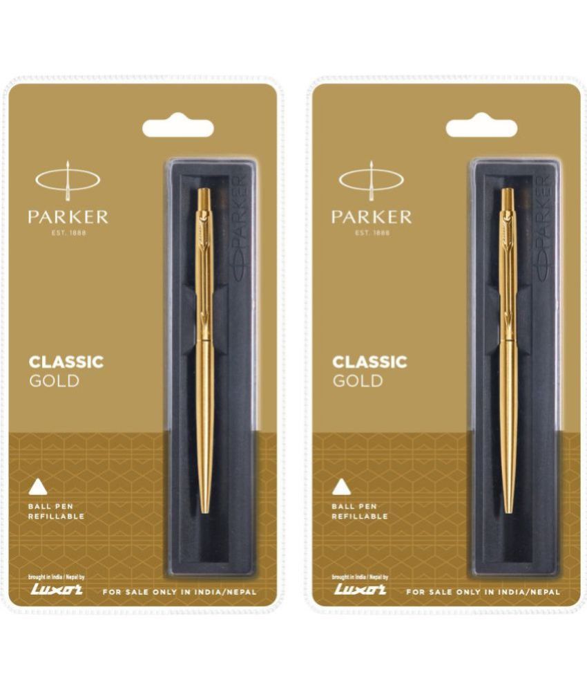     			Parker Classic Gold Gt Ball Pen (Pack Of 2, Blue)