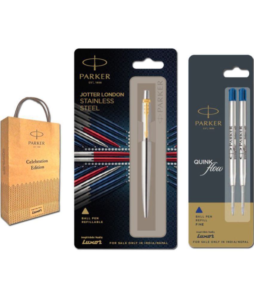     			Parker Jotter London Gold Ball Pen With Extra Two Flow Refills (Blue)