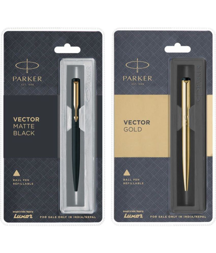     			Parker Vector Matte Black & Gold Gt Ball Pen (Pack Of 2, Blue)