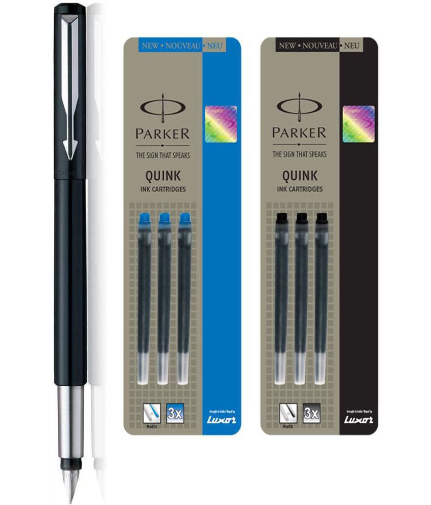     			Parker Vector Standard Ct Fountain Pen-Balck + Ink Cartridge-Black & Blue (Pack Of 6) Fountain Pen (Blue, Black)