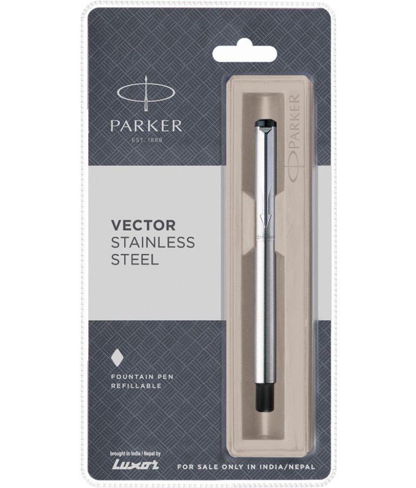     			Parker Vector Stainless Steel Fine Nib Chrome Trim Fountain Pen