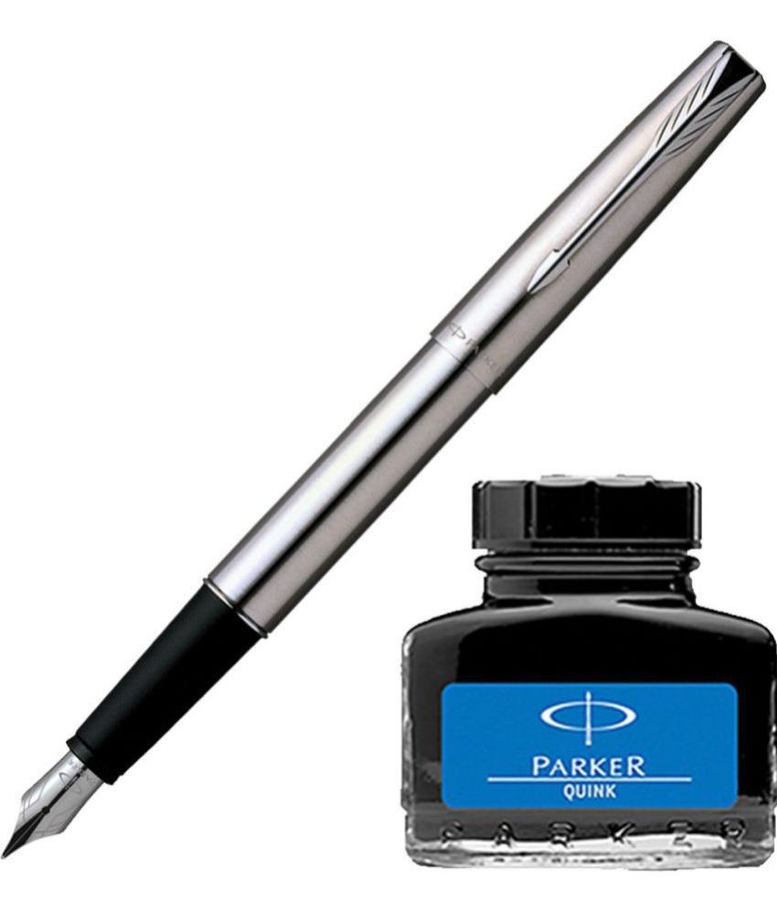     			Parker Frontier Stainless Steel Ct Fountain Pen With Blue Quink Ink Bottle (Pack Of 2, Blue)