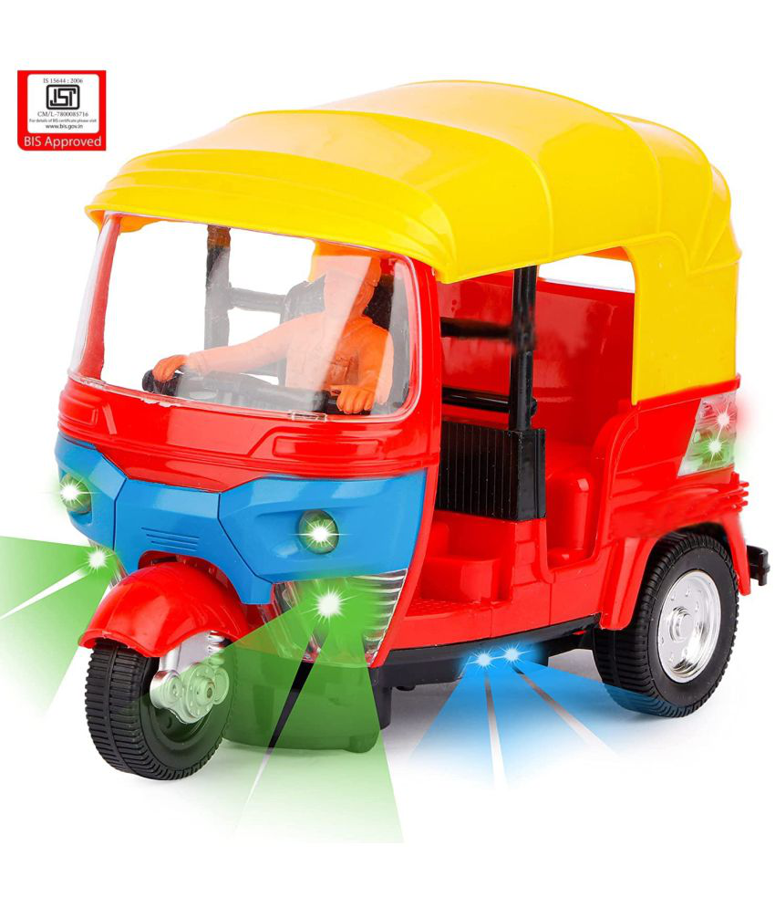 Pullback Bump & Go Toys for Kids Auto Ricksaw Tricycle with Lights & Music Sound Toy