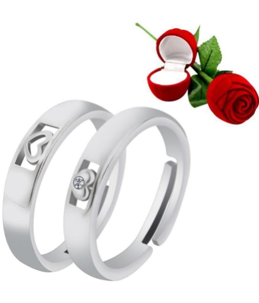     			Silver Shine - Silver Couple Ring ( Pack of 2 )