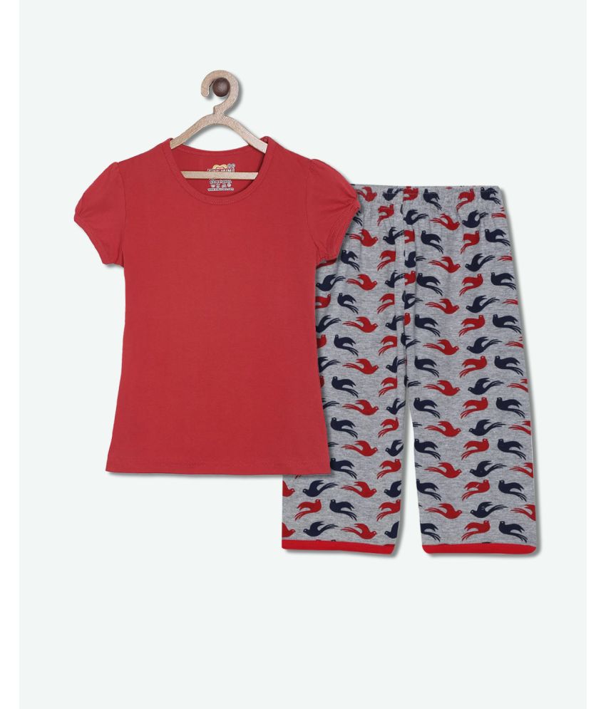     			Sini Mini - Red Cotton Girls Shirt With Capris ( Pack of 1 )