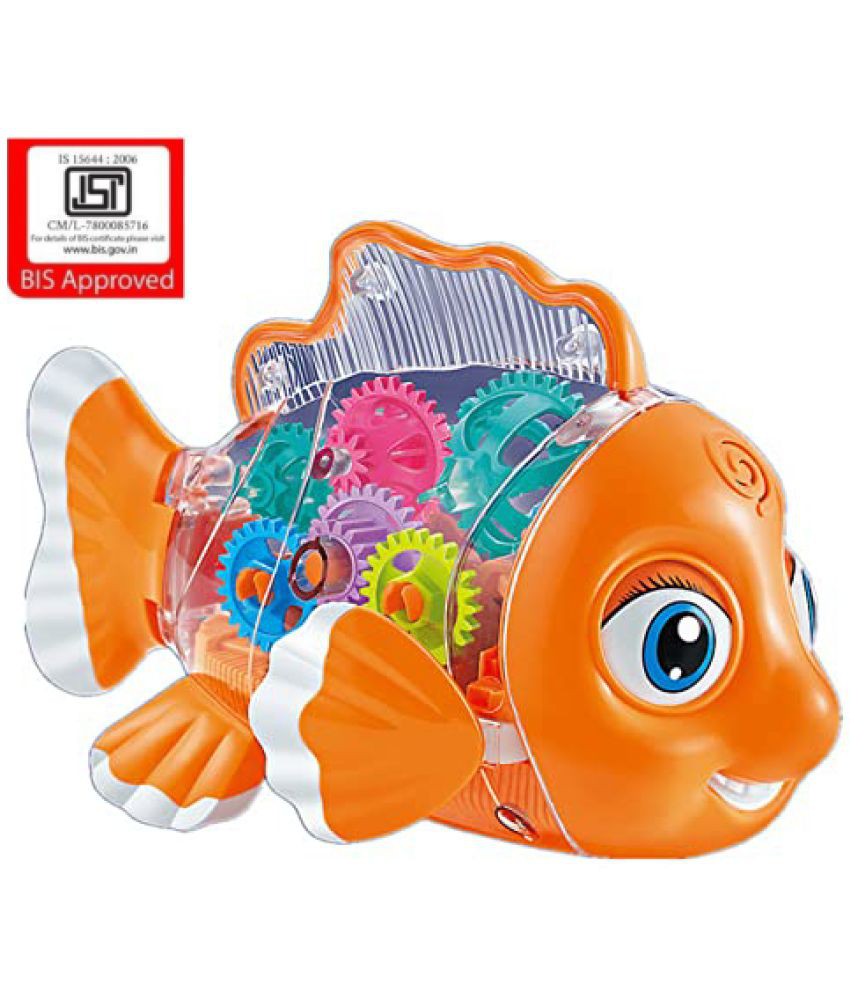 Transparent 3D Fish Toy 360 Degree Rotation, Gear Simulation Mechanical Fish Sound and Light Toy for 2-5 Years Boys and Girls ( Big Size )