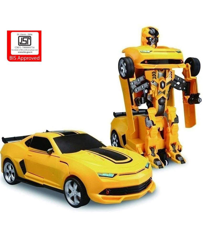 VBE Plastic Automatic Convertible Robot Transform Car Toy for Kids, Pack of 1, Yellow