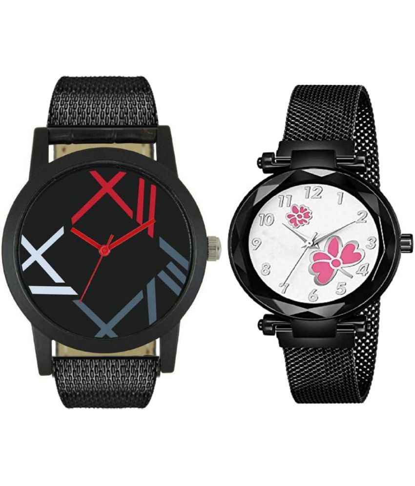     			newmen - Black PU Analog Couple's Watch