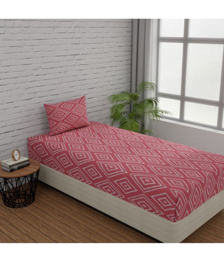     			Huesland - Pink Cotton Single Bedsheet with 1 Pillow Cover