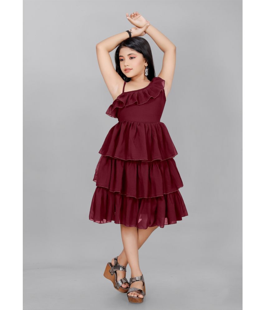     			JULEE - Maroon Georgette Girls Fit And Flare Dress ( Pack of 1 )