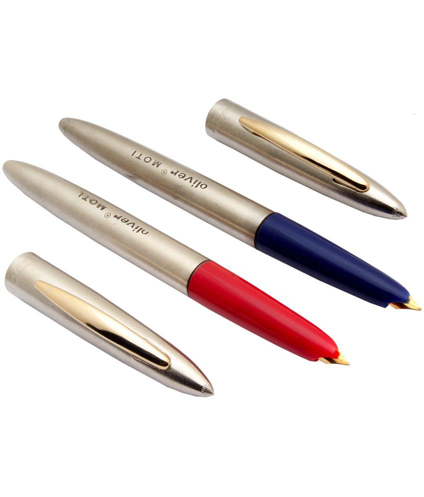     			Srpc Set Of 2 Oliver Moti Stainless Steel Eyedropper Fountain Pen Golden Clip Red & Blue Colored Grip