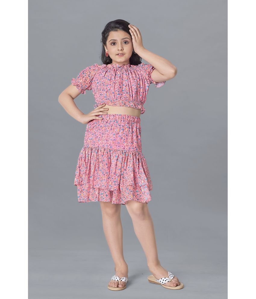     			Fashion Dream - PeachPuff Georgette Girls Top With Skirt ( Pack of 1 )