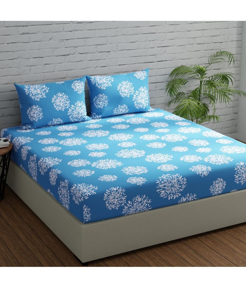     			Huesland - Blue Cotton King Size Bedsheet With 2 Pillow Covers