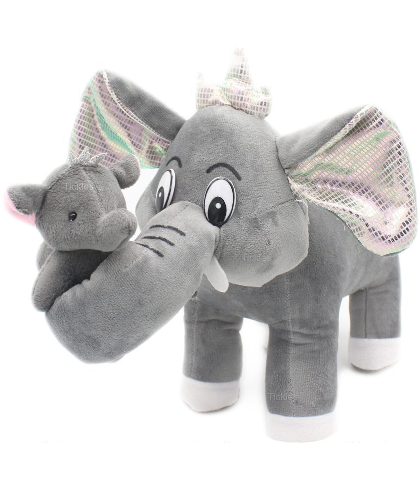     			Tickles Cute Mother Elephant with Baby Soft Stuffed Plush Animal Toy for Kids Birthday Gift (Color: Grey; Size: 32 cm)