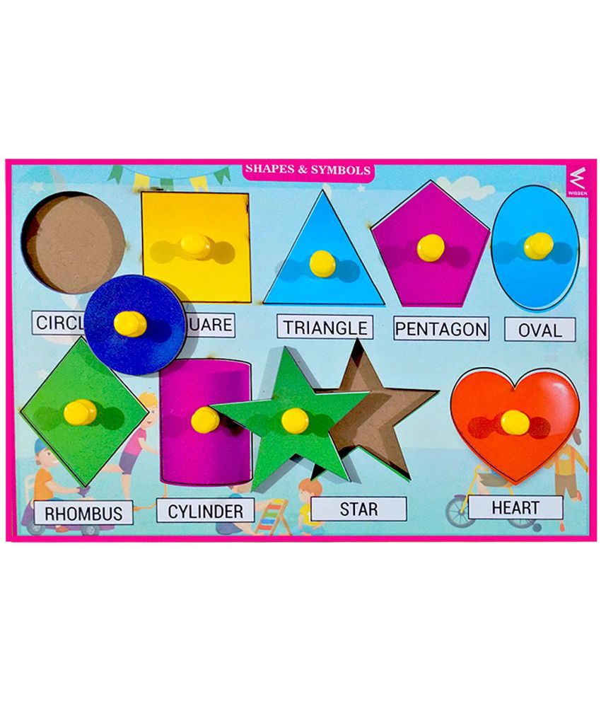     			WISSEN Wooden Shapes and Symbols Learning Knob Educational tray -Economy-9*6 inch for kids 3 years & above