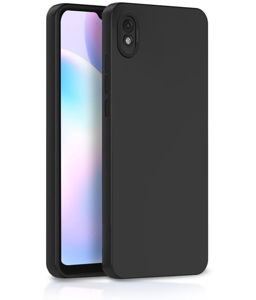     			Case Vault Covers - Black Silicon Plain Cases Compatible For Redmi 9A sport ( Pack of 1 )