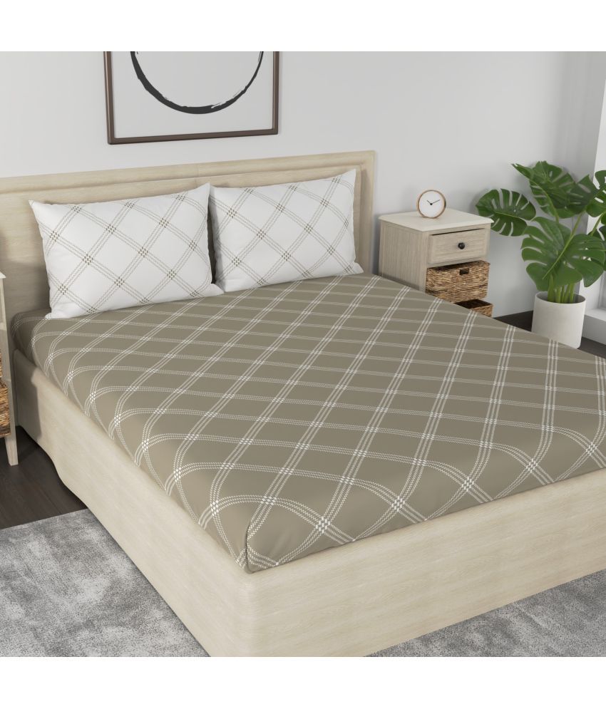    			Huesland - Khaki Cotton Single Bedsheet with 1 Pillow Cover