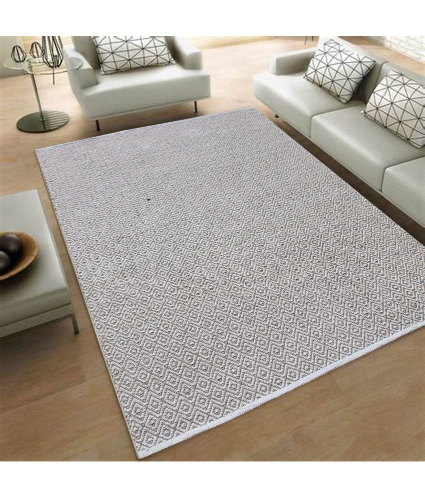     			MRIC Beige Cotton Carpet Geometrical 4x6 Ft
