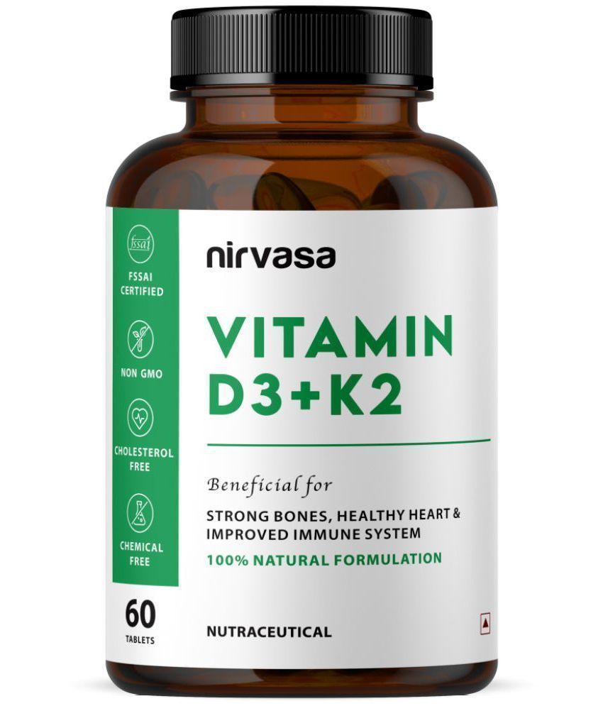    			Nirvasa Vitamin D3 + K2 Tablets, to Support Bone & Heart Health, enriched with Calcium carbonate, Vitamin D3 and Vitamin K2-7 (1 X 60 Tablets)