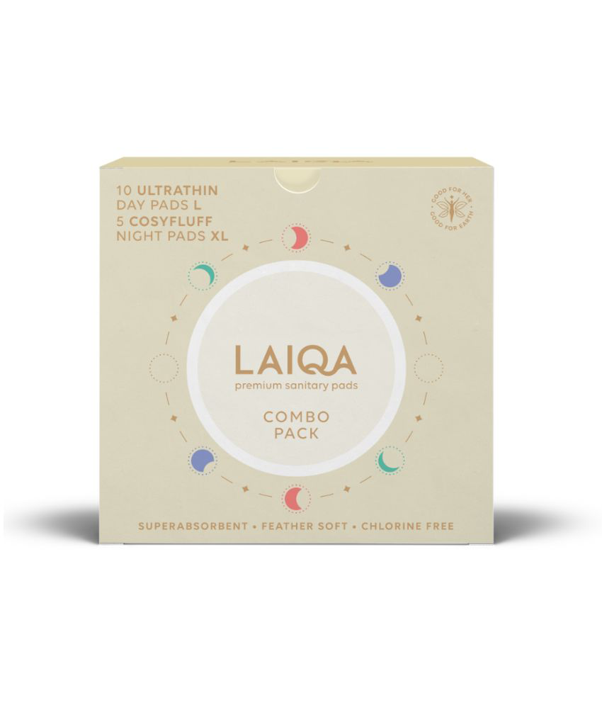     			LAIQA Ultra Soft Day & Night Sanitary Pads for Women - Combo Pack (10L+ 5XL+ 2 Pantyliners) With 100% Biodegradable Disposal Bags