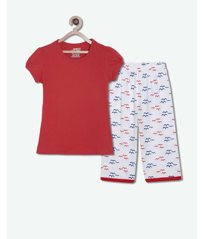     			Sini Mini - Red Cotton Girls Top With Capris ( Pack of 1 )