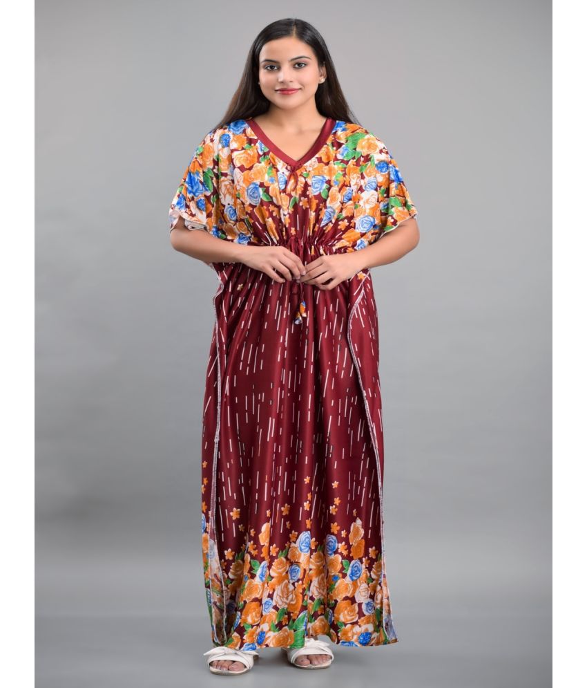     			Apratim - Red Satin Women's Nightwear Kaftan Night Dress ( Pack of 1 )