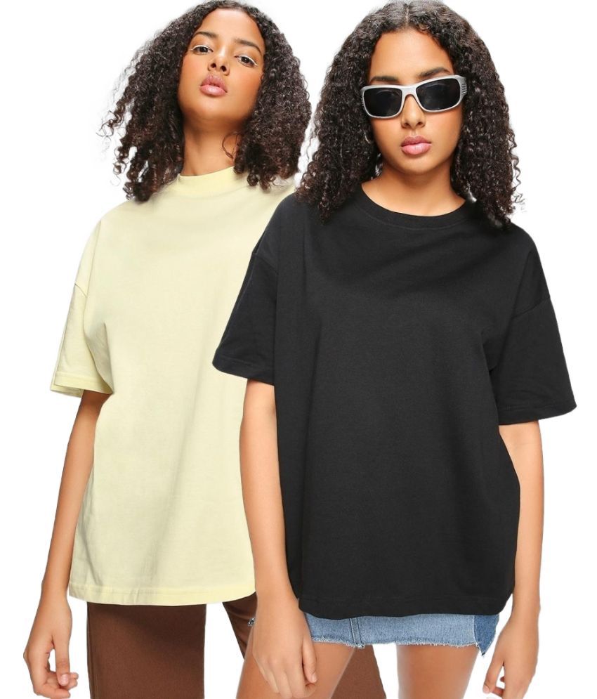     			Bewakoof - Black Cotton Loose Fit Women's T-Shirt ( Pack of 2 )