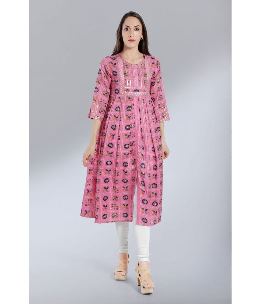     			Madhuram Textiles - Pink Cotton Blend Women's Front Slit Kurti ( Pack of 1 )