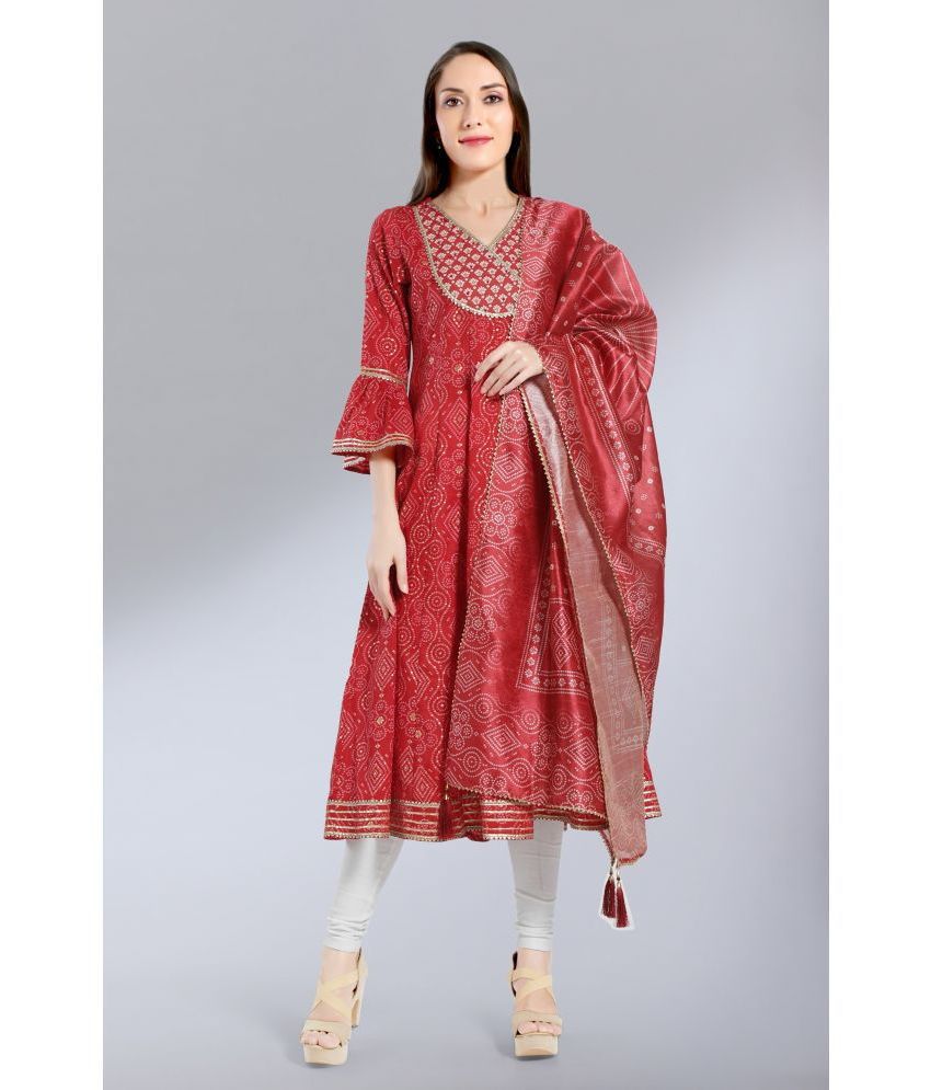     			Madhuram Textiles - Red Cotton Blend Women's Flared Kurti ( Pack of 1 )