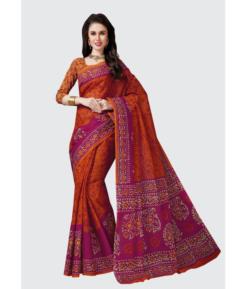     			SHANVIKA - Orange Cotton Saree With Blouse Piece ( Pack of 1 )