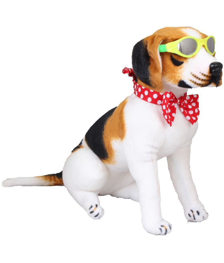     			Tickles Soft Stuffed Plush Sitting Beagle Animal Dog Wearing Googles & Bow Tie Toy for Kids Room  (Color: White Size: 30 cm)