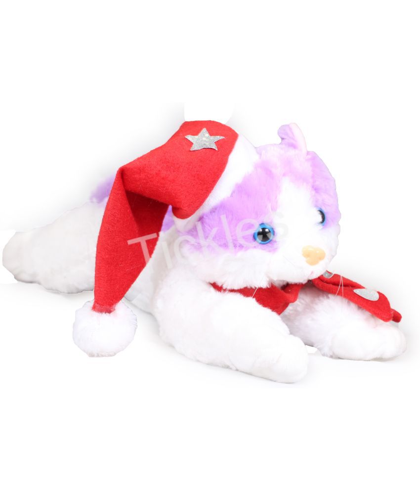     			Tickles Cute Cat Wearing Christmas Hat and Muffler Animal Soft Stuffed Plush Toy for Kids (Size: 30 cm Color: White and Purple)